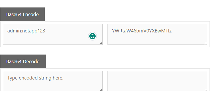 Base64 Encode NetApp Credential